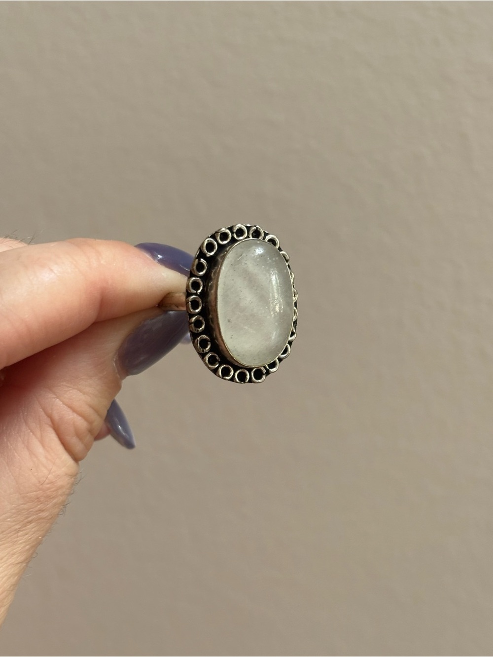 Vintage Inspired Silver Tone Oval Statement Ring with Ornate Details